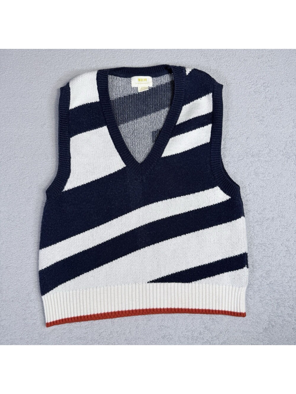 Anthropologie Maeve Sweater Vest Women’s Medium Navy Blue White Striped Nautical